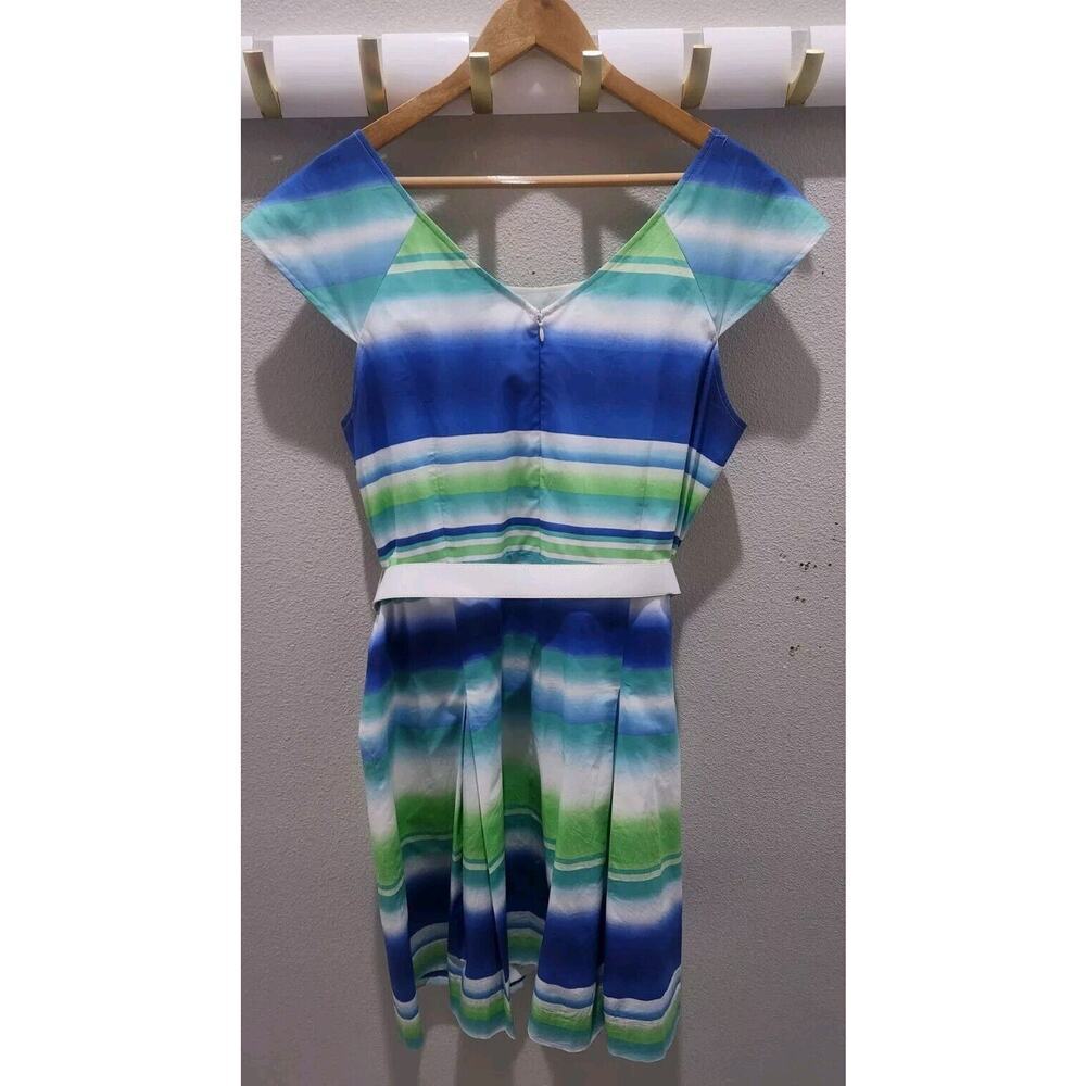 Alex Marie‎ size 16 white blue green striped sleeveless flare Pleated Dress - Picture 2 of 8